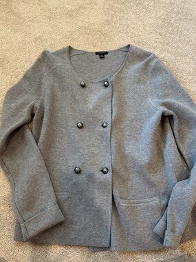 Ann Taylor Gray Double-Breasted Knit Blazer